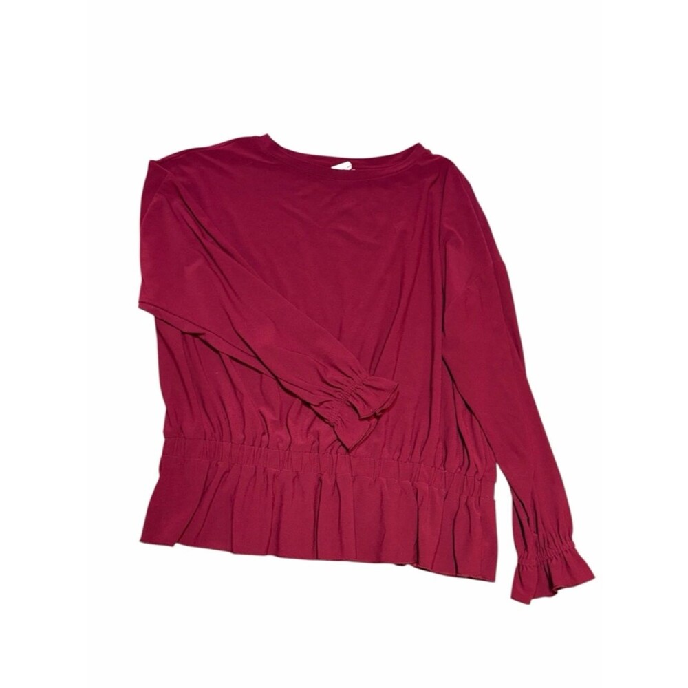 Ady P Berry Red Peplum Top Long Sleeve Ruffle Waist Blouse Size L